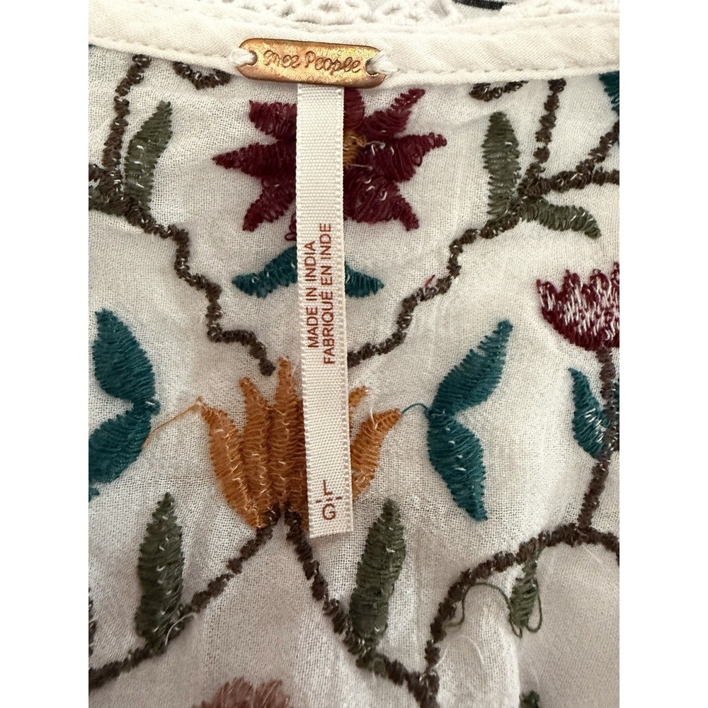 Free People Ava Embroidered Blouse Top Womens Size Large Ivory Floral Crop Boho - Picture 2 of 10